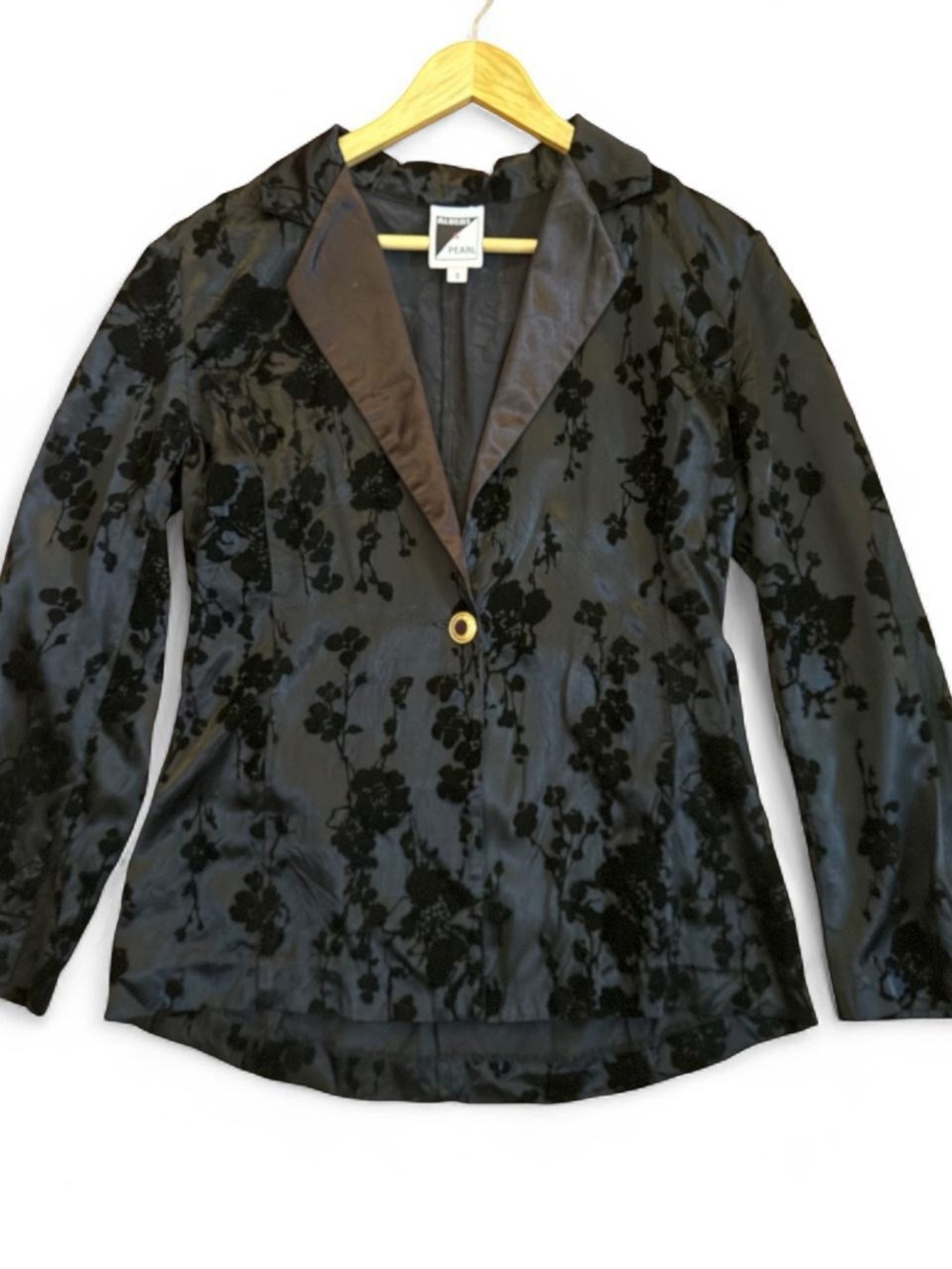 Vintage Black Floral Velvet Blazer Jacket - Size Small